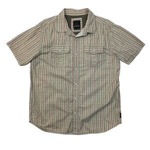 Prana Shirt Mens L Large Herb Red Organic Cotton Stripes Button Up Short Sleeve